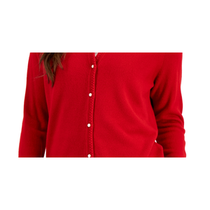 Cardigan rosso girocollo da donna Karen Scott, taglia media, con bottoni perlati e motivo jacquard stampato - Product Image 3