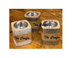 Juego de dos quemadores de incienso Mubkhar de forma redonda en madera de primera calidad para uso en bodas. - Product Image 5