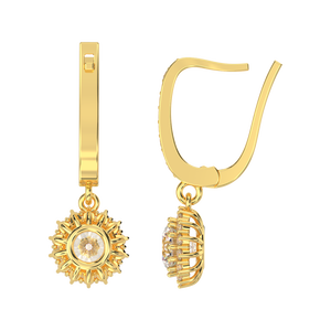 Pendientes de gota Vintage de oro amarillo de 14 quilates Zirconia cúbica de alta calidad en forma de sol corte brillante oro joyería fina perla diamante - Product Image 6