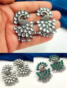 ต่างหูเงินนกยูงสีดำดูคล้ายกับยาทาเล็บสีดำสำหรับผู้หญิงและเด็กผู้หญิงต่างหูชนเผ่าแบบดั้งเดิมอินเดียวินเทจแรงบันดาลใจ - Product Image 2