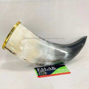 Cuerno de beber vikingo moderno auténtico Cuerno de vaca y buey natural Animal náutico pulido a mano Cuerno tallado Falak World Export - Product Image 1