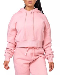 New Style Ladies Tracksuits Solid Drawstring Suits Pink Color Pullover Cotton Fleece Customs Logo <b>Women</b> Tracksuit Sets - Product Image 5