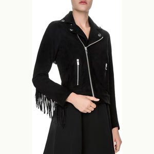 Wholesale Faux Leather New <b>Women's</b> Fringe Genuine <b>Suede</b> Leather Jackets Fashion Tassel Motorcycle Cropped <b>Women</b> <b>Coat</b> - Product Image 1