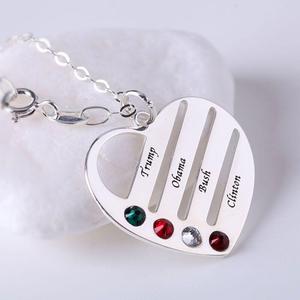 Collier en argent sterling avec pierres de naissance en forme de cœur pour la famille, orné de zircon, cadeau idéal - Product Image 4
