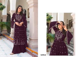 La mejor tela última colección Heavy Faux Georgette Salwar Kameez con Dupatta con bordado trabajo indio exportador y proveedor - Product Image 3