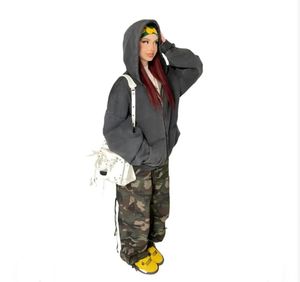 À la mode femmes gris fermeture éclair Y2k sweats à capuche surdimensionnés confortable respirant tenue décontracté sweats à capuche d'hiver pour les femmes - Product Image 5