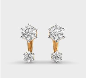 Double Round Lab Grown Diamond <b>Ear</b> <b>Climber</b> Stud Earrings 9K White / Rose / Yellow Gold - Product Image 1