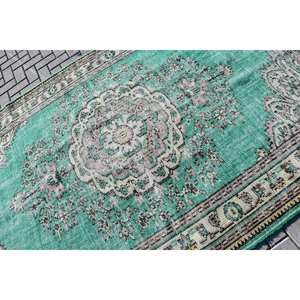 Tapis turc Vintage classique 5.9x9.2 pieds vert Beige Patchwork Design écologique laine Latex pile moyenne tissage plat salon - Product Image 5