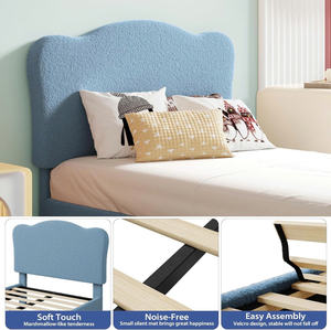 Cadre de lit rembourré pleine grandeur TRIHO-HB-062 pour enfants avec tête de lit festonnée, lit pleine grandeur en velours mignon, lit plateforme robuste - Product Image 6