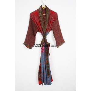 Kimono de Seda Vintage con Estampado Bohemio para Mujer, Cuello en V, Cordón Ajustable, Manga Tres Cuartos, Talla XS, Bata de Baño - Product Image 6