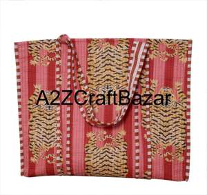 Sac fourre-tout à bandoulière longue en coton matelassé fait main avec imprimé tigre pour femmes, sac de shopping écologique indien, sacs rayés - Product Image 5