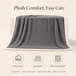 Manta de sofá de Polonia, color gris suave, textura de palomitas de maíz, forro de sherpa, entrega rápida en la UE - Product Image 4