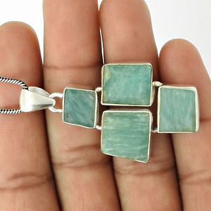Preciosa Plata de Ley 925, piedra preciosa de amazonita Natural, diseño único, colgante de cuatro piedras, joyería hecha a mano, precio directo de fábrica - Product Image 3