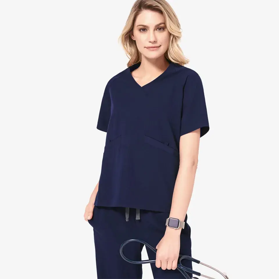 Acquista vendita calda blu Navy 3 tasche medico infermiere uniformi per il personale ospedaliero di alta qualità abbigliamento cotone traspirante scrub