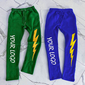 High Street Flare Jogger Pantalones de chándal para hombre Pantalones de chándal de algodón casuales Logotipo personalizado Desgastado 3D para Puff Print Straight - Product Image 6