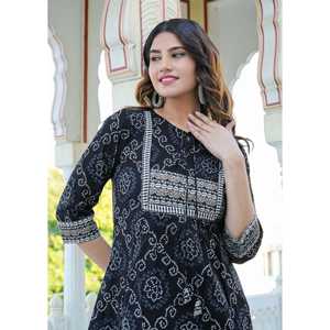 Chemisiers et chemises Kurta droits Bandhani en coton mélangé confortable pour femmes - Product Image 4