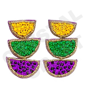 Boucles d'oreilles perlées Mardi Gras pour femme Patriotique Orange Blanc Bleu Couleur pour mariage ou jour commémoratif - Product Image 1