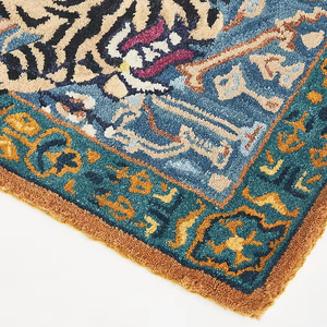 Alfombra anudada a mano de viscosa de lana Agnes con diseño de tigre elegante, alfombra acogedora de área de pila alta para pisos de dormitorio o sala de estar - Product Image 1