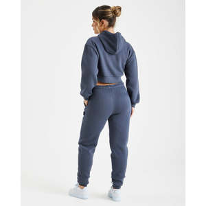 Vente en gros de logo personnalisé de haute qualité pour femmes 100% coton veste à capuche survêtement avec bas d'épaule jogging haut et bas - Product Image 2