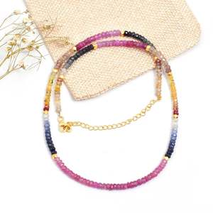 สร้อยคอแฟชั่นประดับลูกปัด AAA+ สร้อยคอแซฟไฟร์หลากสี ขนาด 3.5-4 มม. - Product Image 1