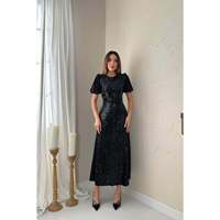 Robe à manches bouffantes en sequins noire pour femme Elisa Fashion