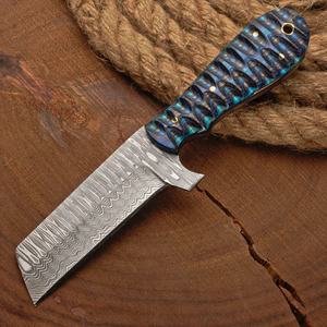 Cuchillo de Caza de Acero de Damasco Hecho a Mano, Hoja Fija de 8 Pulgadas, Mango de Madera con Funda de Cuero, OEM - Product Image 2