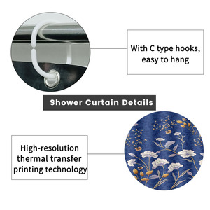 Rideau de douche imperméable personnalisé imprimé pour salle de bain, en polyester imperméable avec crochets - Product Image 2