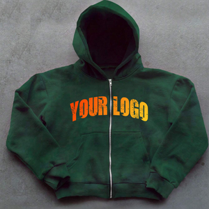 Sudadera con Capucha 100% Algodón con Logotipo Personalizado, Impresión DTF, Acabado Desgastado, Táctica, Lavado Ácido - Product Image 1