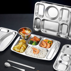 Plateau repas scolaire en acier inoxydable 304, assiette à dîner compartimentée 4-7 compartiments, plateau <span class=keywords><strong>de</strong></span> service alimentaire - Product Image 1