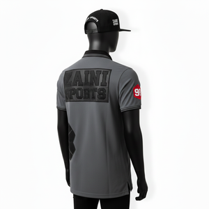 Polo de Hombre de Poliéster de Alta Calidad, 220 GSM, Gris y Negro, Diseño de Panel con Cuello Acanalado, Logotipo Personalizado - Product Image 5