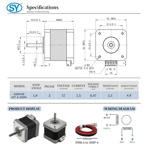 特价 40mm Nema 17 1.8度 42x42x40mm 1.5A 0.47Nm 12V 3D打印机双极步进电机 - Product Image 4
