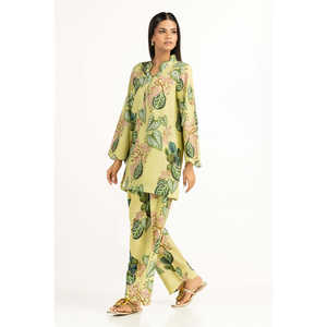 Conjunto de 2 Piezas Casual para Mujer, Estampado en Cambray Amarillo, Talla XS/XS, Largo por Encima de la Rodilla, para Primavera/Verano - Product Image 1