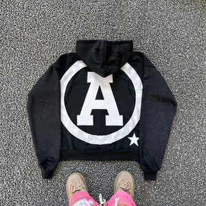 Venta al por mayor Streetwear Mens Zip up Blank Heavyweight Cotton Distressed Acid Wash Drop Shoulder Sudadera con capucha de gran tamaño para hombres - Product Image 4