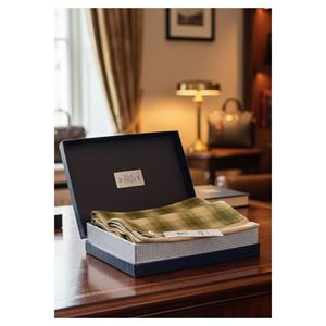 Écharpe/châle en laine double face à motif pied-de-poule marron, noir et beige, longue, avec cuir PU, dans un coffret cadeau - Product Image 2