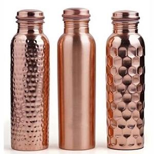 Juego de Botellas de Agua Ecológicas de Cobre Puro Premium, Diseño Liso Martillado Ayurvédico, Botella de Metal a Prueba de Fugas para Bebidas, Yoga y Fitness - Product Image 1