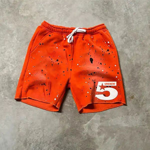 Pantalones cortos de gimnasio informales Vintage para hombre, logotipo de grafiti con estampado de hojaldre personalizado, borde cortado con dobladillo crudo francés lavado de alta calidad - Product Image 6