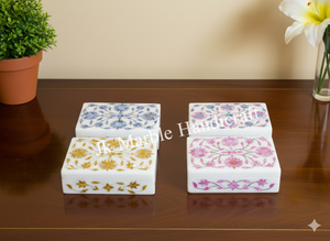 กล่องเครื่องประดับฝังลายดอกไม้ทำด้วยมือลายหินอ่อนผสมแม่มุกขนาดต่างๆออกแบบมาสำหรับที่เก็บสร้อยคอพิมพ์อินเดีย - Product Image 5