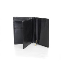 Cartera vertical de hombre Castello Vintage de cuero genuino curtido vegetalmente de alta calidad con ventana para identificación y cremallera de poliéster