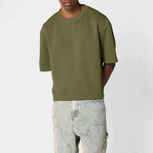 Camiseta recortada de tela pesada de algodón 100% para hombre, diseño de manga corta transpirable, cómoda y elegante, precio de venta OEM - Product Image 5