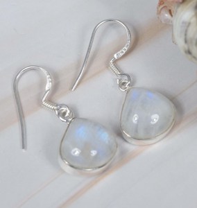 Poire coupe arc-en-ciel pierre de lune boucle d'oreille 925 en argent Sterling fait à la main femmes balancent et goutte boucle d'oreille fournisseur de l'Inde prix usine - Product Image 2