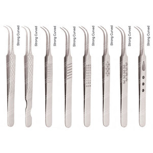 Pince à épiler d'extension de cils en acier inoxydable incurvée forte couleur argent différents modèles de haute qualité - Product Image 1