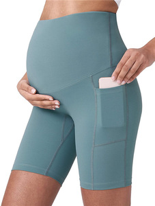 Shorts de maternité respirants en non-tissé Spandex/Coton, leggings de yoga et de cyclisme pour femme enceinte, avec poches, en stock - Product Image 6