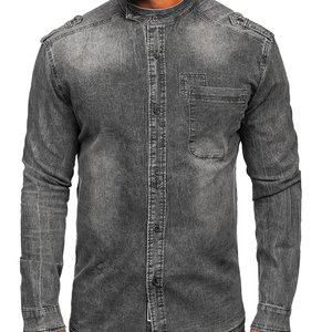 เสื้อผู้ชายกางเกงยีนส์คอปกผ้าฝ้ายสีพื้นเสื้อยีนส์ลำลองผ้าเดนิมสำหรับผู้ชายผู้จัดจำหน่ายแบบมืออาชีพ - Product Image 4