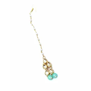 Ensemble de collier long plaqué or 24 carats Kundan vert clair avec zircon pour mariage, ensemble de bijoux fins pour mariée - Product Image 5