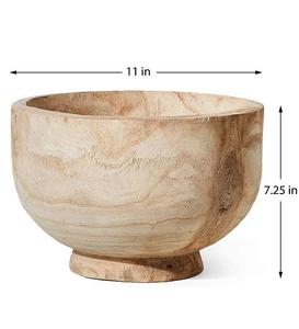 Bol en bois rustique avec arrangement floral bleu, jaune et blanc, style intérieur minimaliste, naturel - Product Image 1