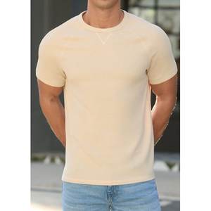 T-shirt décontracté à manches mi-longues de coupe régulière à col ras du cou gaufré 100% coton pour hommes - Product Image 4