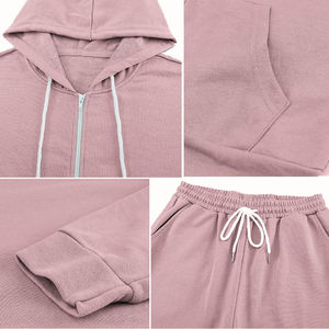 ชุดวอร์มผู้หญิงสไตล์ลำลองสำหรับฤดูหนาวโลโก้ตามสั่งสีทึบทันสมัย - Product Image 6