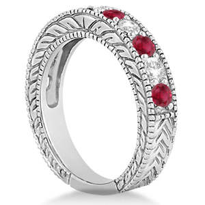 Anillo de Compromiso y Matrimonio Antiguo de Paladio con Diamante de 1.40ct y Rubí, Categoría Anillos de Diamantes - Product Image 2