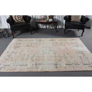 Turkish Vintage Rug 4.6x7.6 ft (141x233 cm), <b>Brown</b> Ikat <b>Wool</b> Rug - Product Image 2