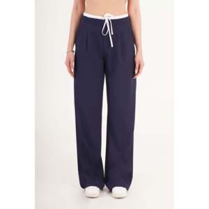 Pantalones Azul Marino de Doble Cintura para Mujer LUSTRIN - Pantalones de Poliéster y Elastano de Corte Moderno y Moldeador para Oficina y Uso Casual - Product Image 1